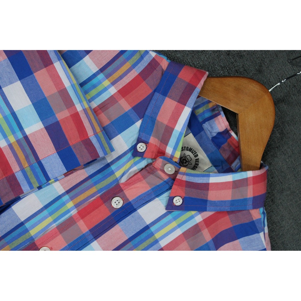 Dubinik Mens Plaid Short Sleeve Button Down Shirt Multi Color Size M Cotton